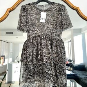 NWT Zara Leopard Animal Print Tulle Dress